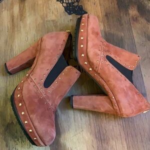 Pons Quintana | Heeled Suede Brass Rivet Stud Slip On Bootie Made in Spain 37 7